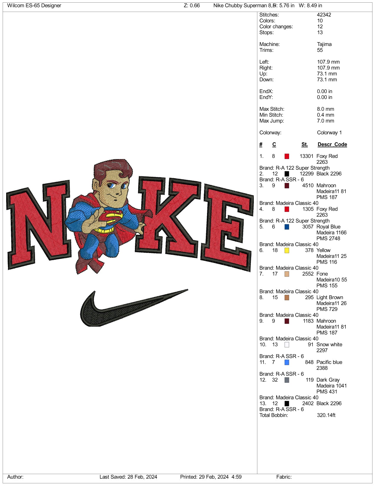 Nike Chibi Superman Embroidery Design Files - 3 Size's