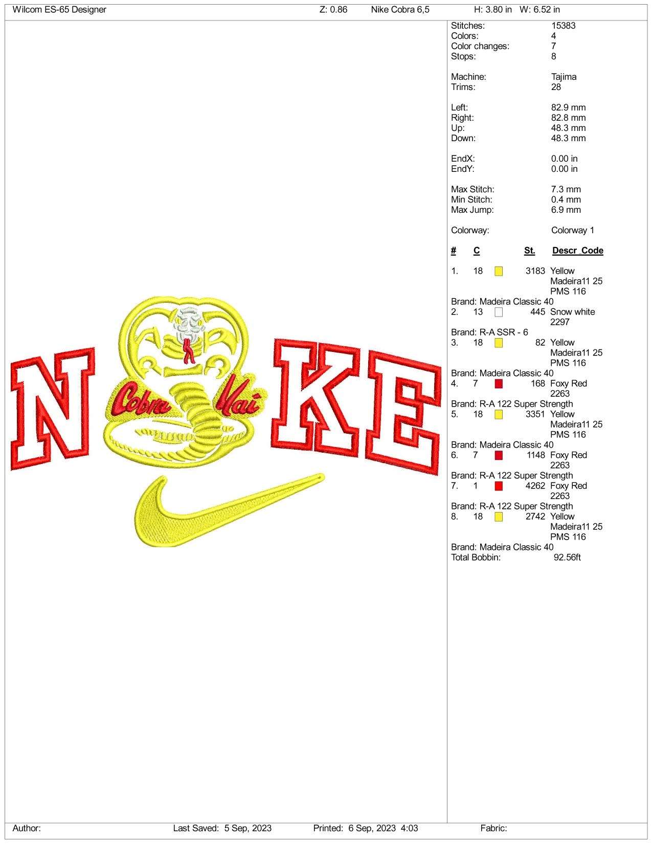 Nike Cobra Embroidery Design Files - 3 Size's