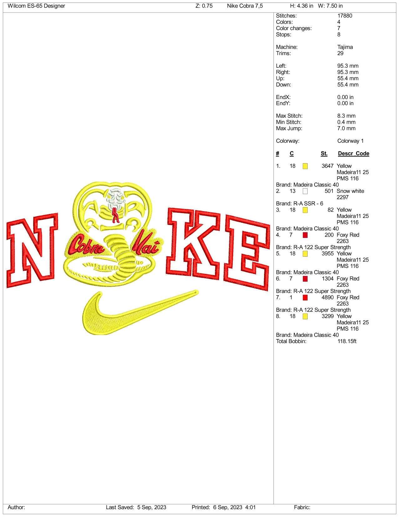 Nike Cobra Embroidery Design Files - 3 Size's