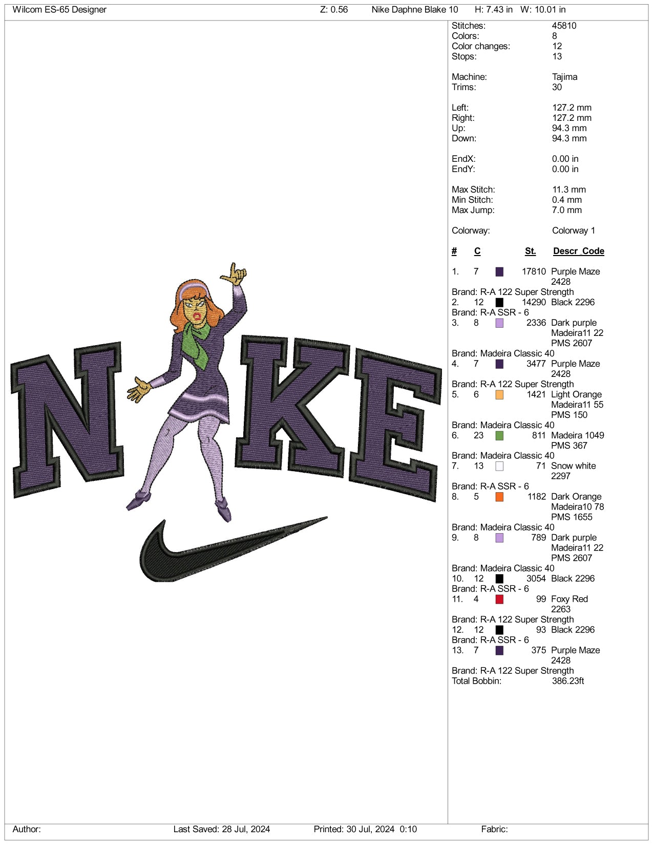 Nike Scared Daphne Blake Embroidery Design Files - 3 Size's