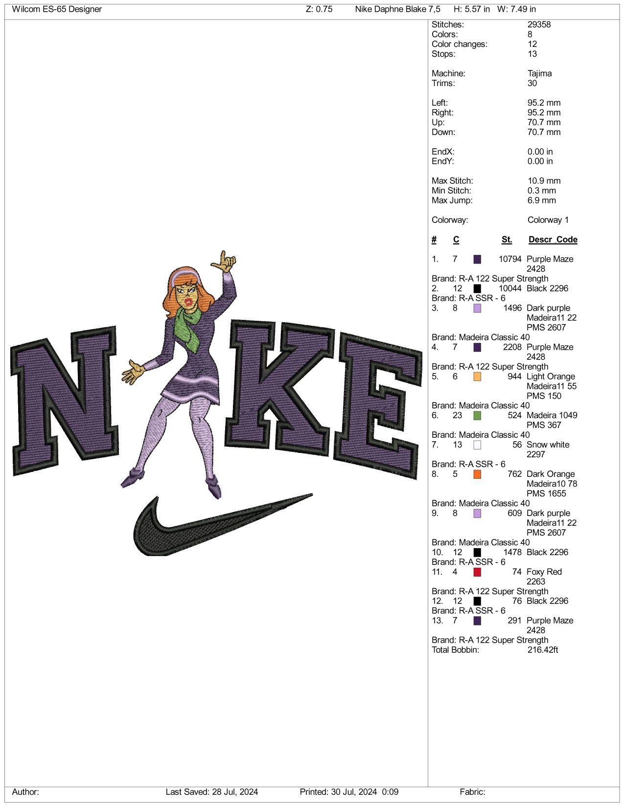 Nike Scared Daphne Blake Embroidery Design Files - 3 Size's