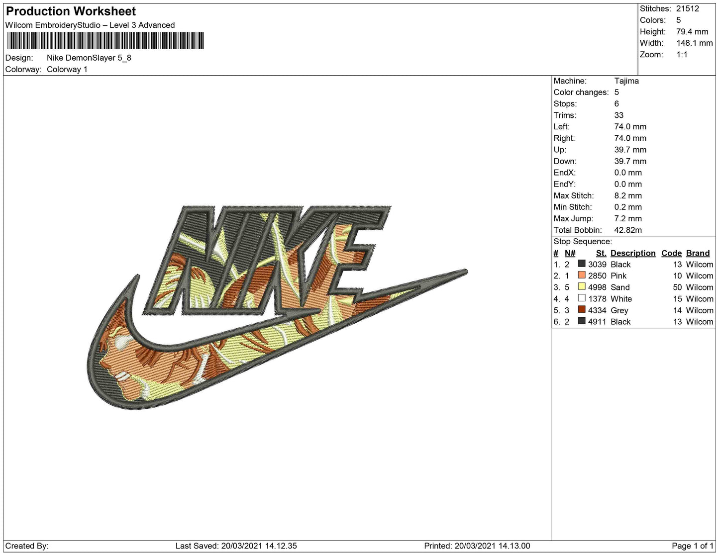 Demon Slayer Swoosh Embroidery Design Files - 4 Size's