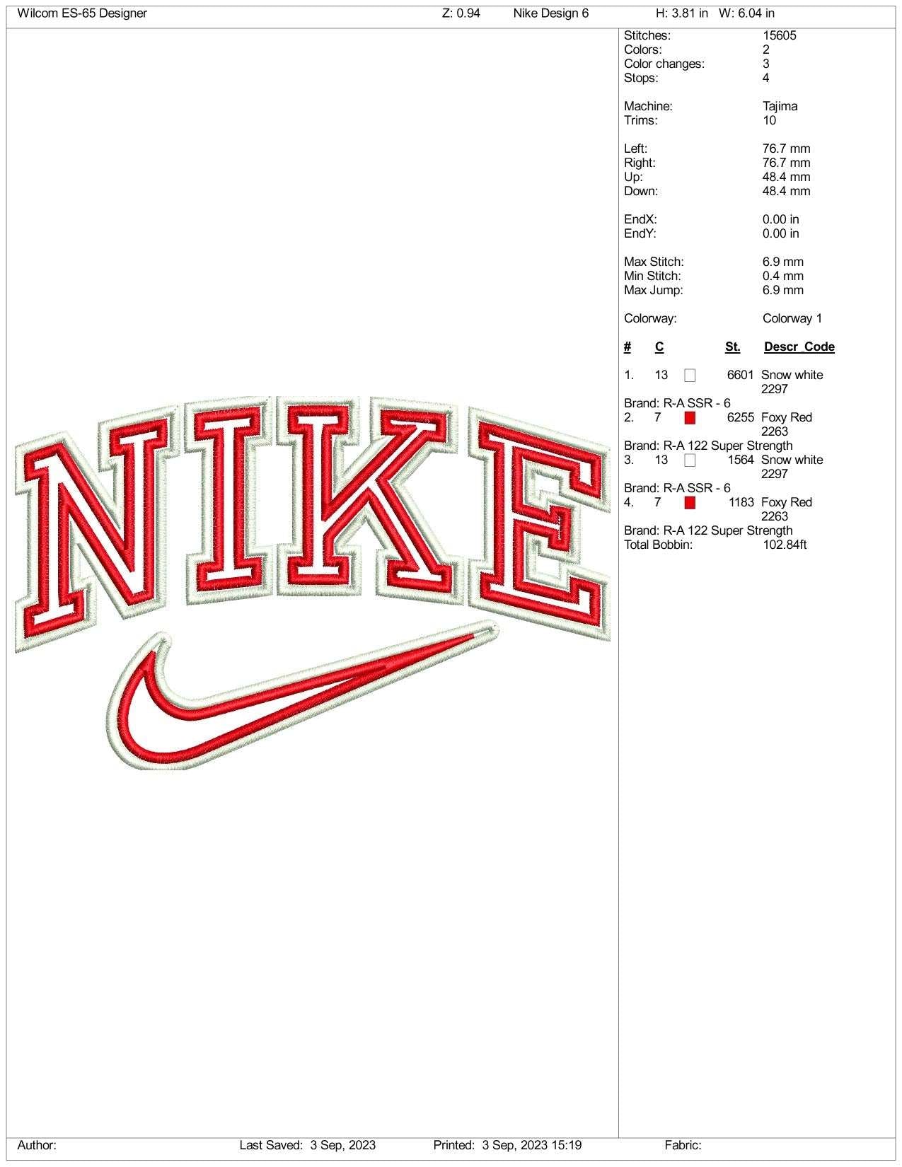 Red Nike Embroidery Design Files - 3 Size's