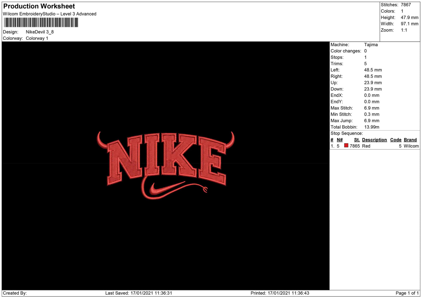 NIke Devil Embroidery Design Files - 4 Size's