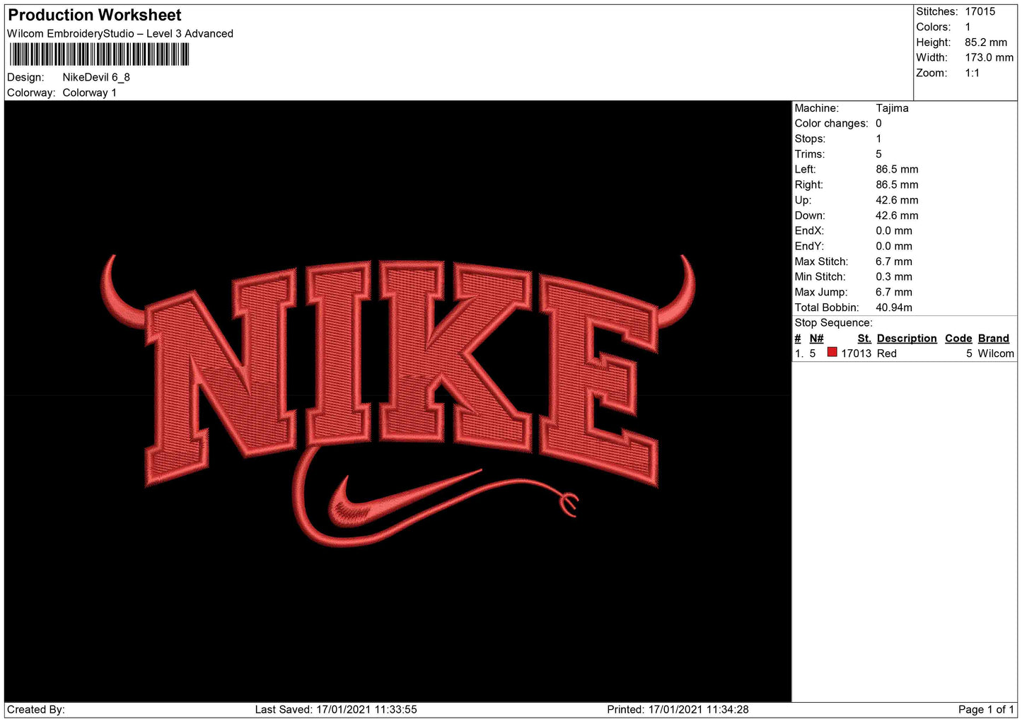 NIke Devil Embroidery Design Files - 4 Size's