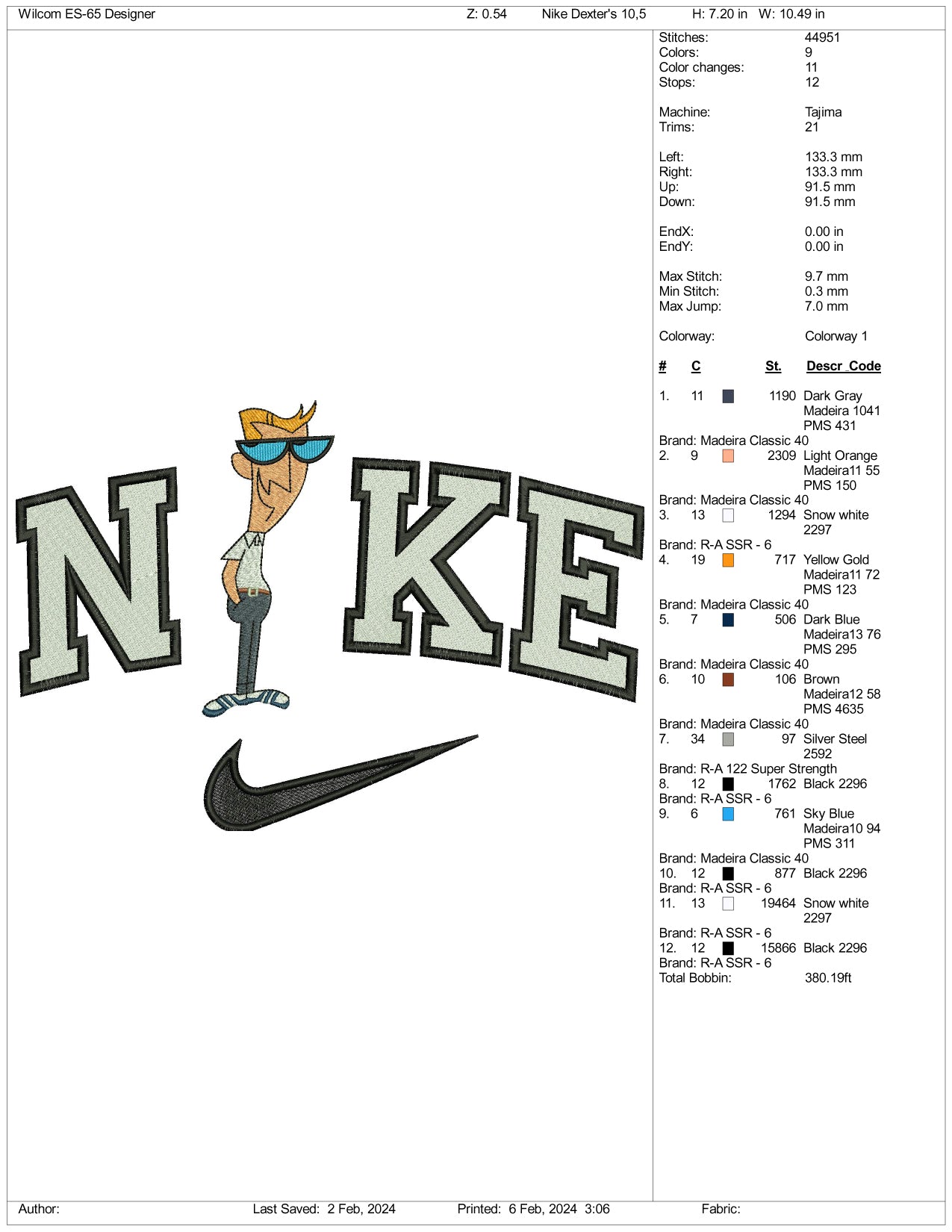 Nike Dexter Dad  Embroidery Design Files - 3 Size's