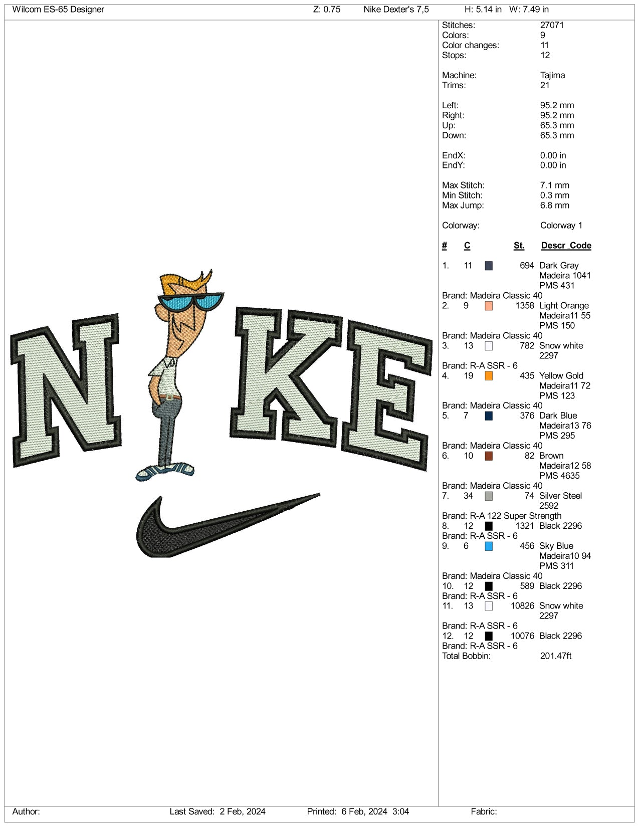 Nike Dexter Dad  Embroidery Design Files - 3 Size's