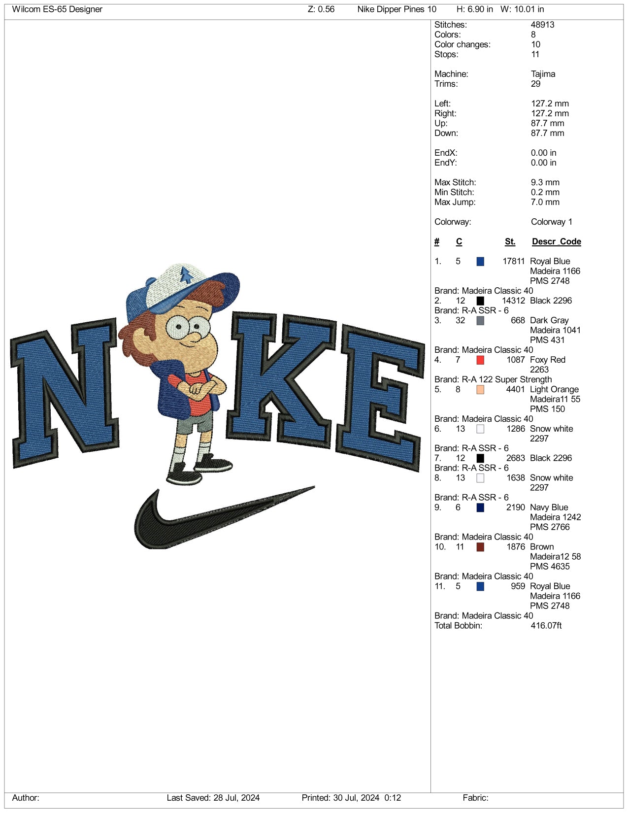 Nike Dipper Pines Embroidery Design Files - 3 Size's