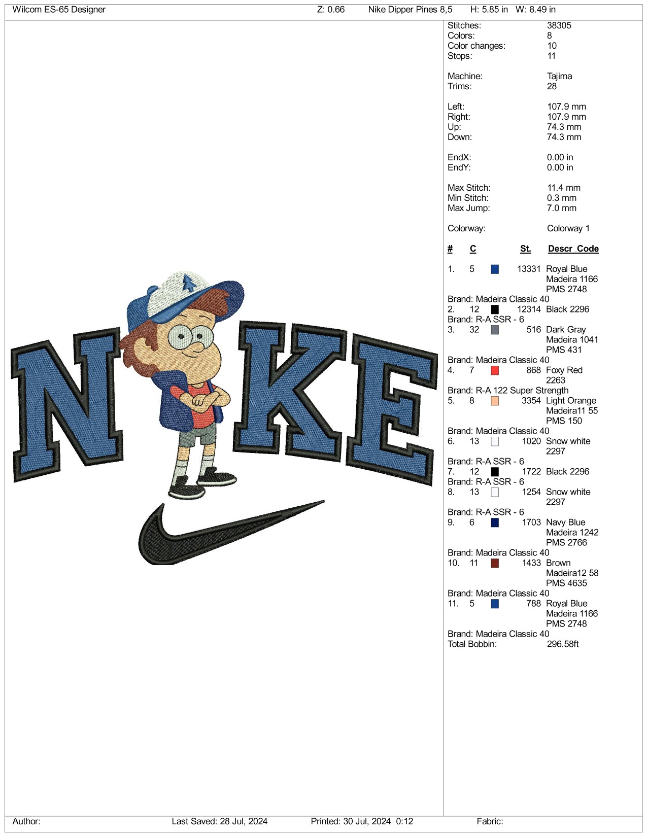 Nike Dipper Pines Embroidery Design Files - 3 Size's