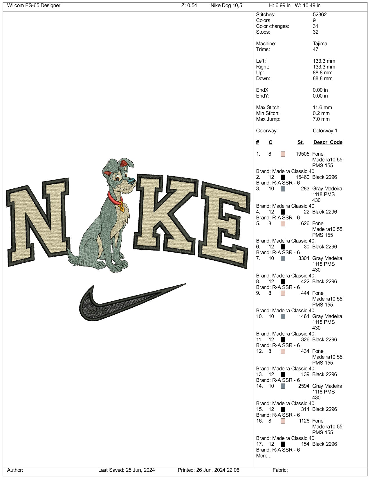 Nike The Tramp Embroidery Design File - 3 Sizes