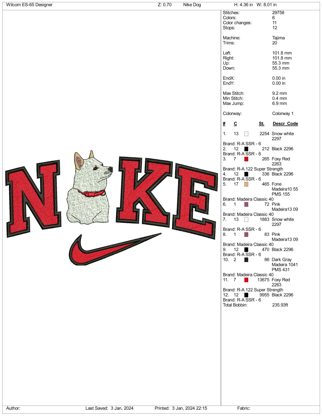 Dog Nike Embroidery Design Files - 3 Size's