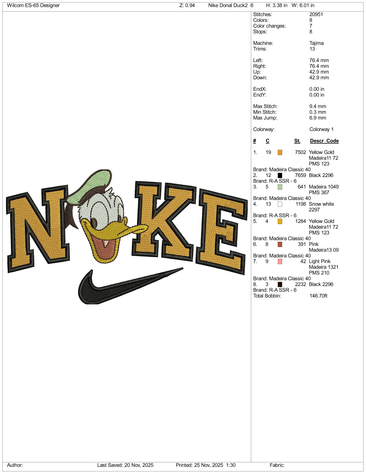 NIke Donald Duck v9 Embroidery Design Files - 3 Size's