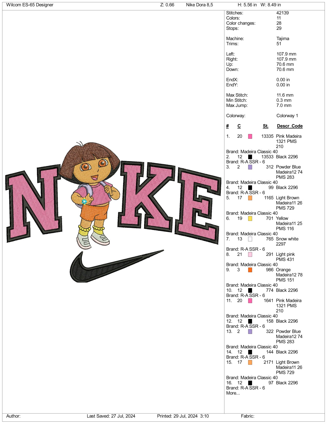 Nike Dora Embroidery Design Files - 3 Size's