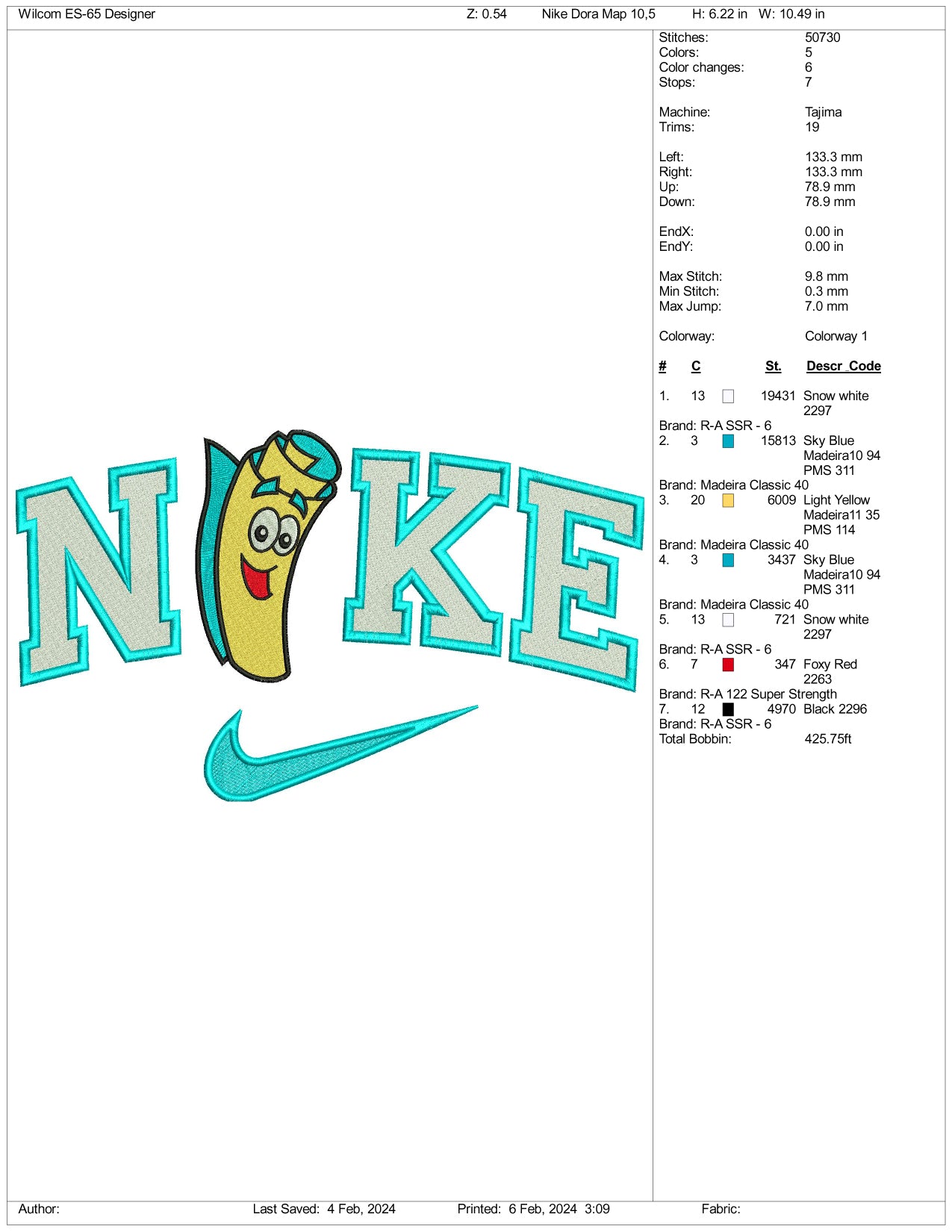 Nike Dora Map Embroidery Design Files - 3 Size's