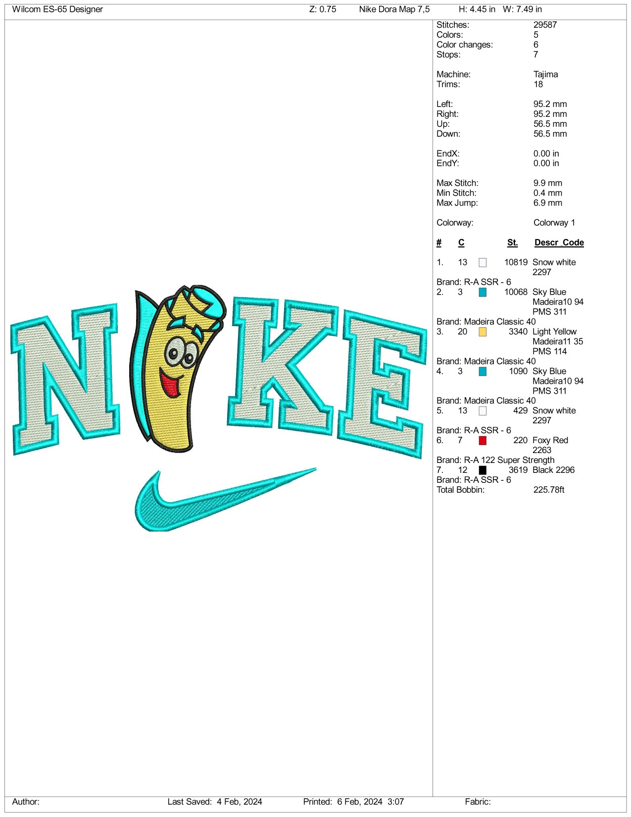 Nike Dora Map Embroidery Design Files - 3 Size's