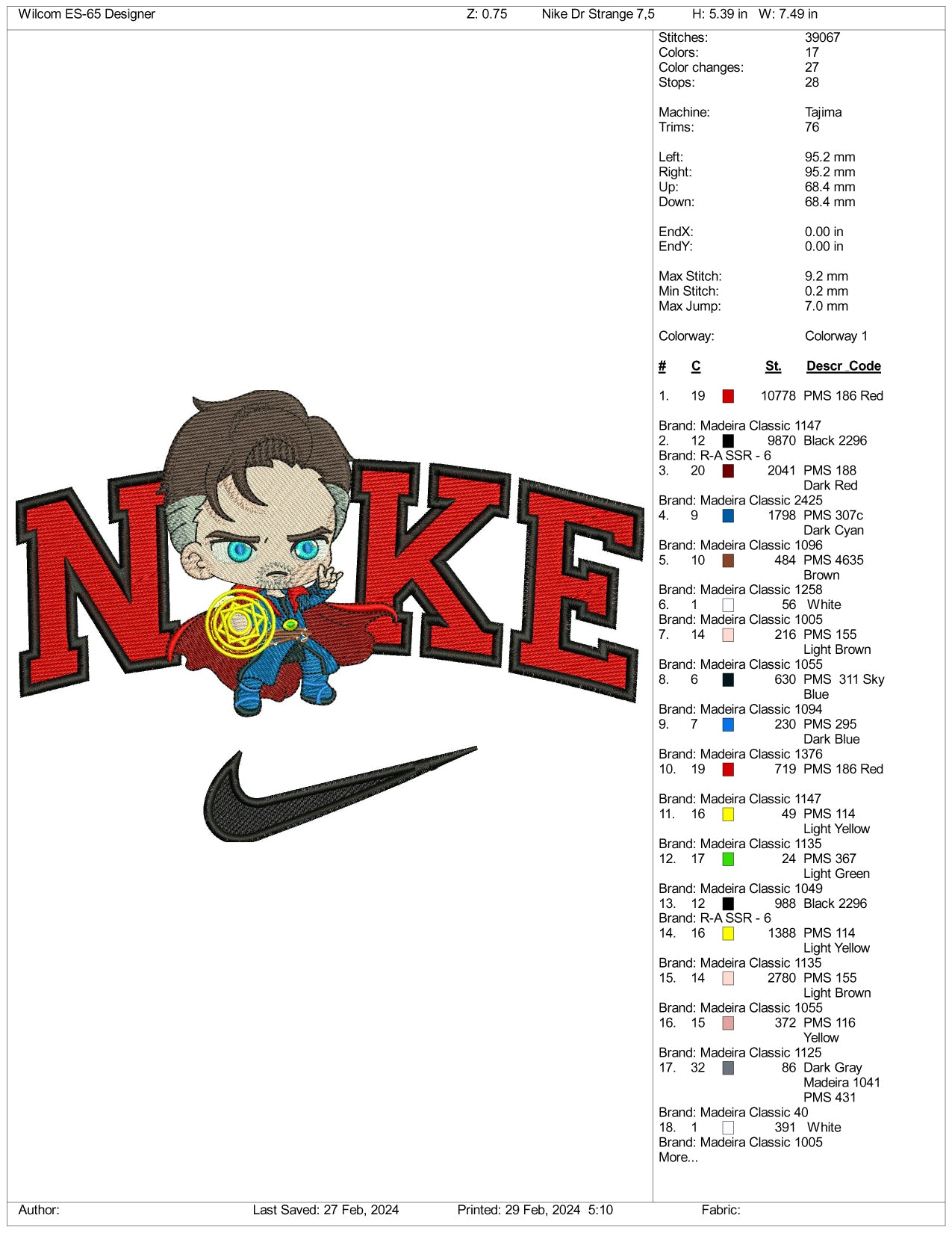 Nike Chibi Doctor Strange Embroidery Design Files - 3 Size's