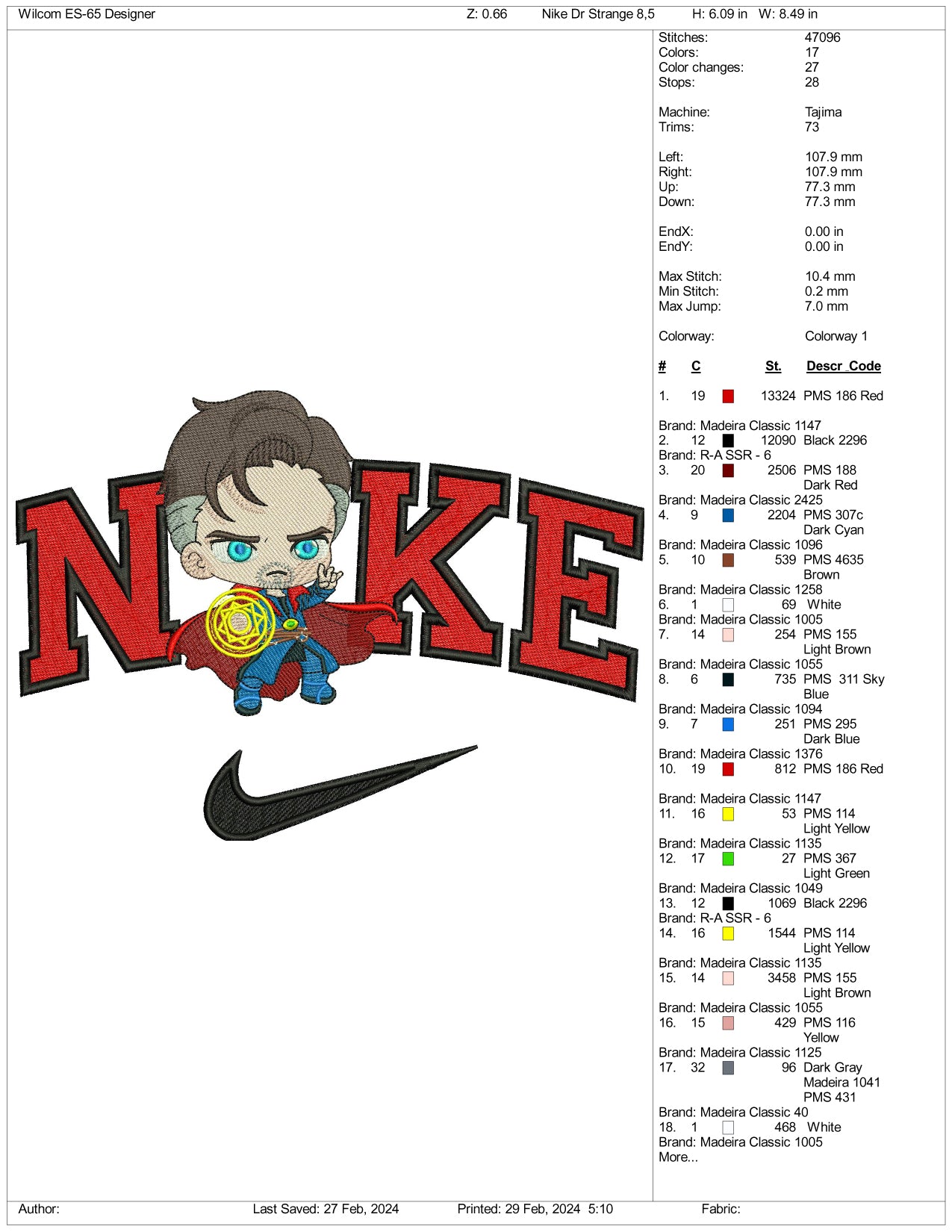 Nike Chibi Doctor Strange Embroidery Design Files - 3 Size's