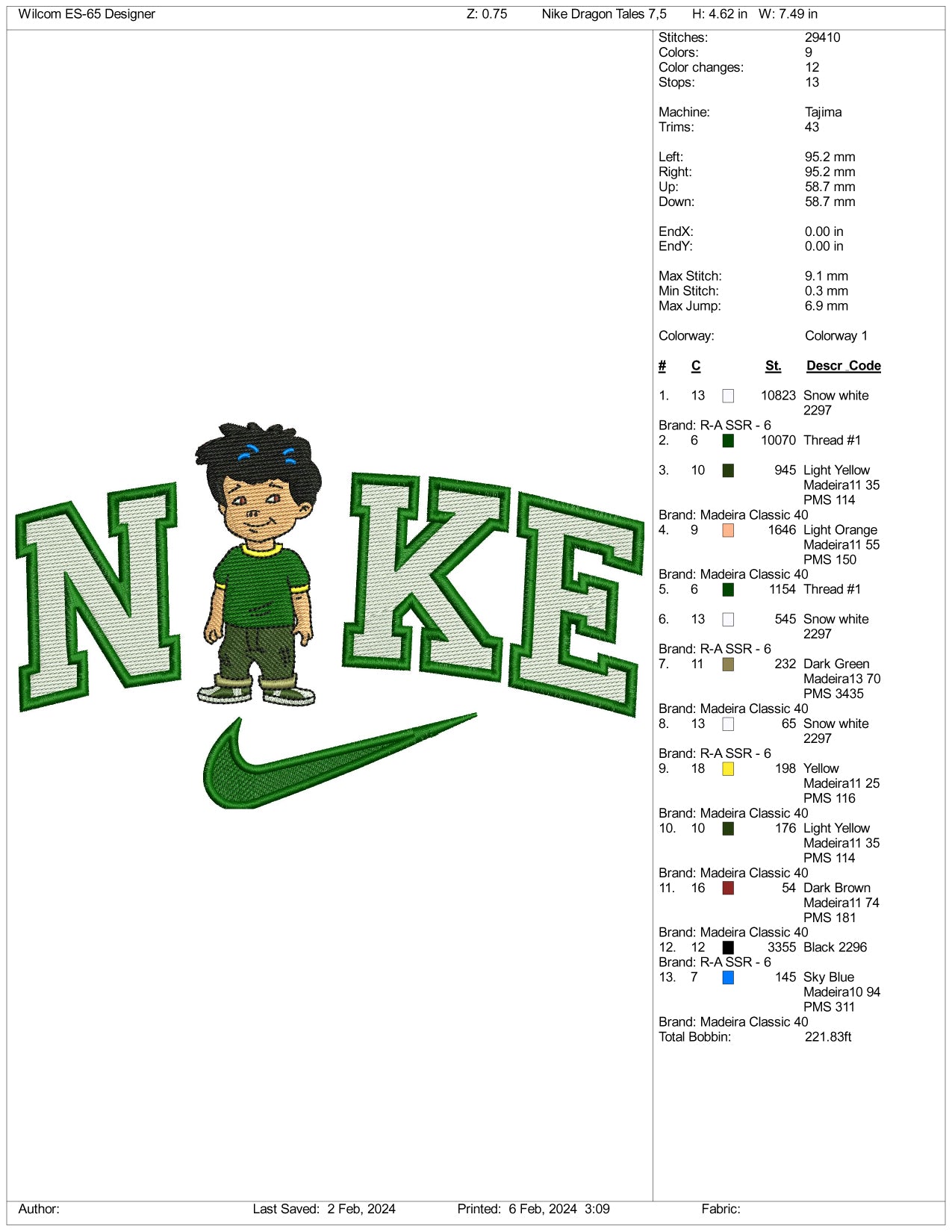 NIke Dragon Tales Nick Embroidery Design Files - 3 Size's