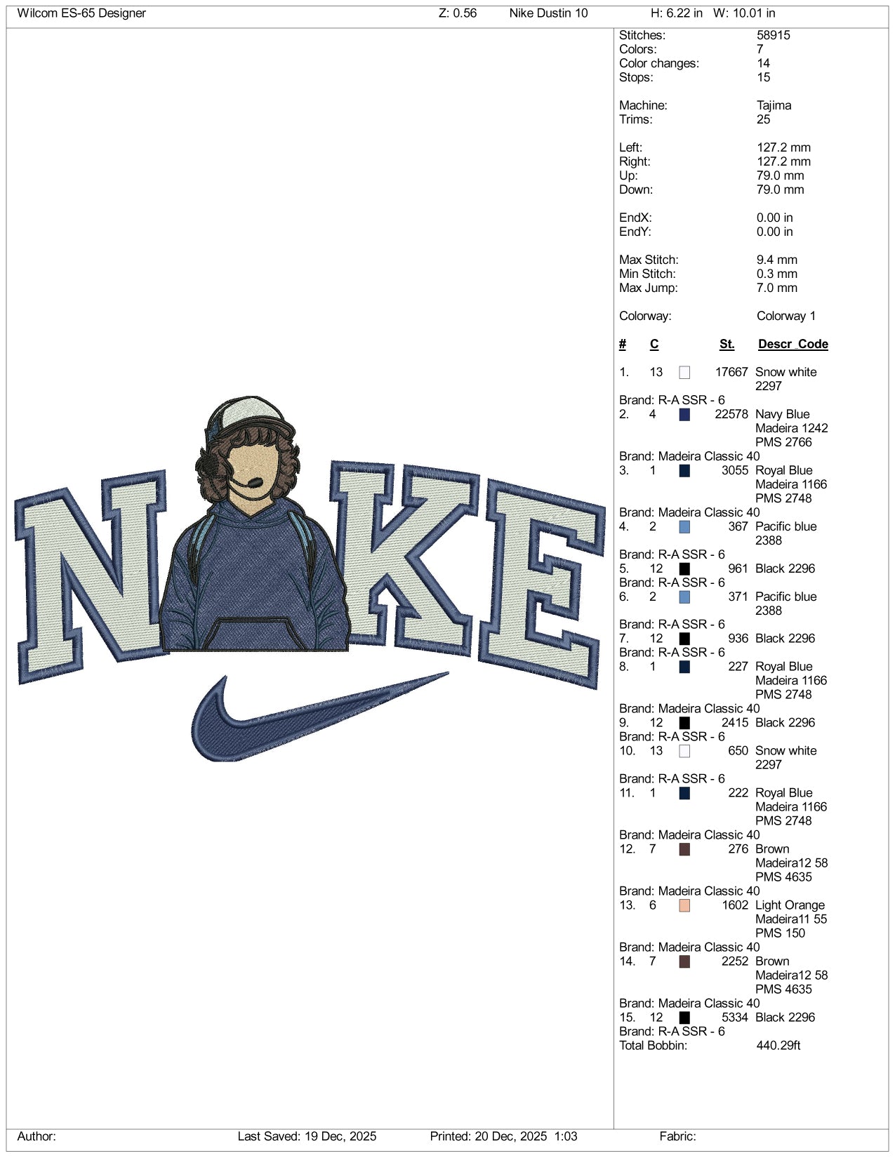 Nike Dustin Stranger Things Embroidery Design Files - 4 Size's