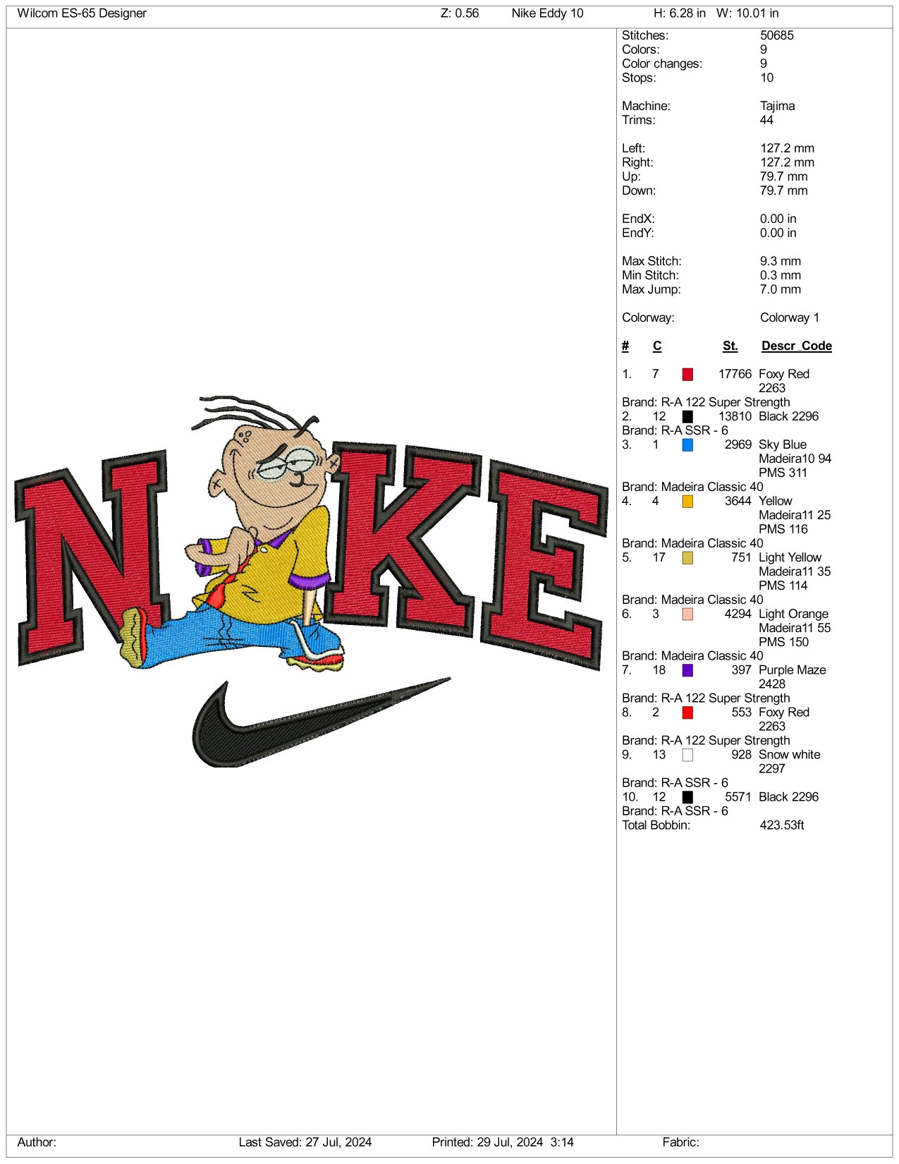 Nike Eddy Embroidery Design Files - 3 Size's