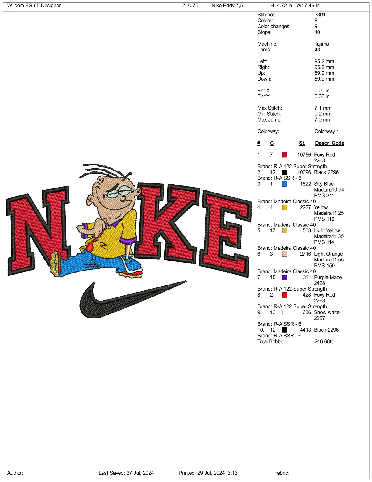 Nike Eddy Embroidery Design Files - 3 Size's