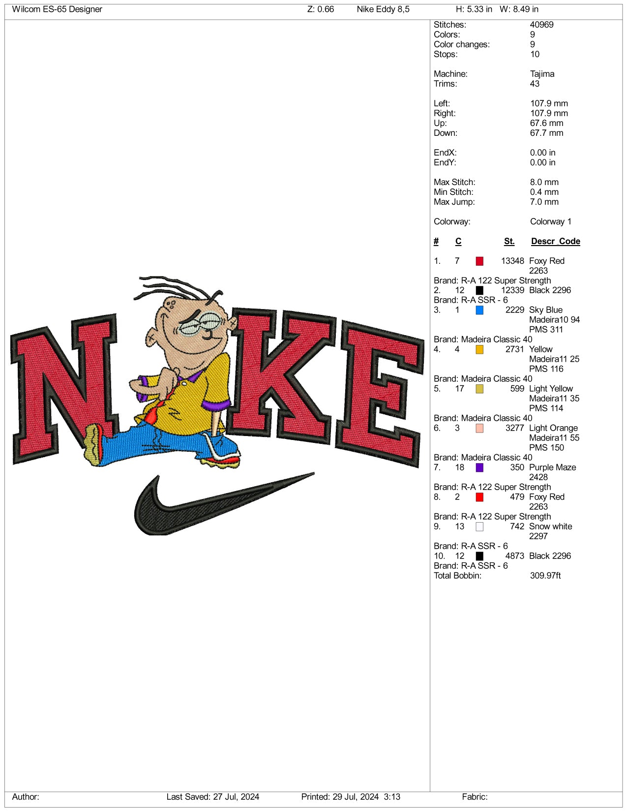 Nike Eddy Embroidery Design Files - 3 Size's