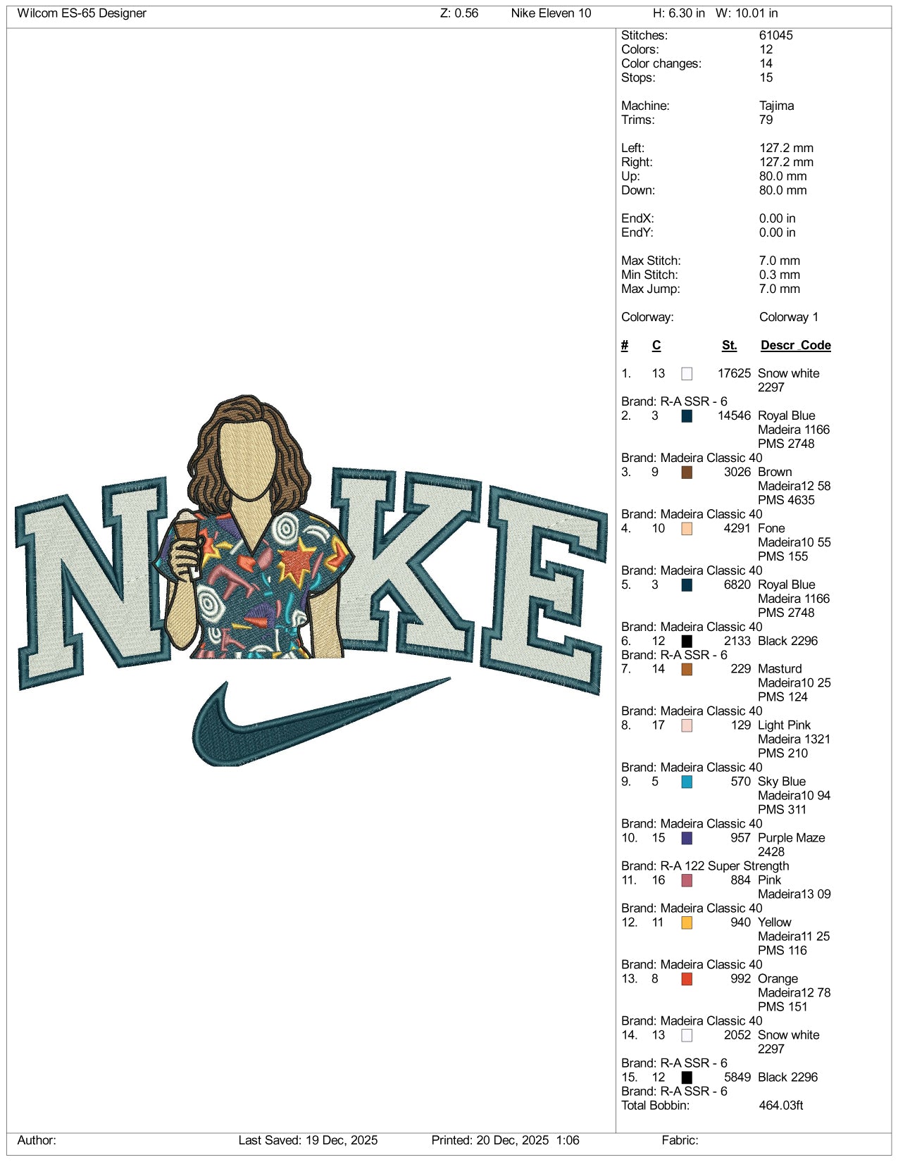 Nike Eleven Stranger Things Embroidery Design Files - 4 Size's