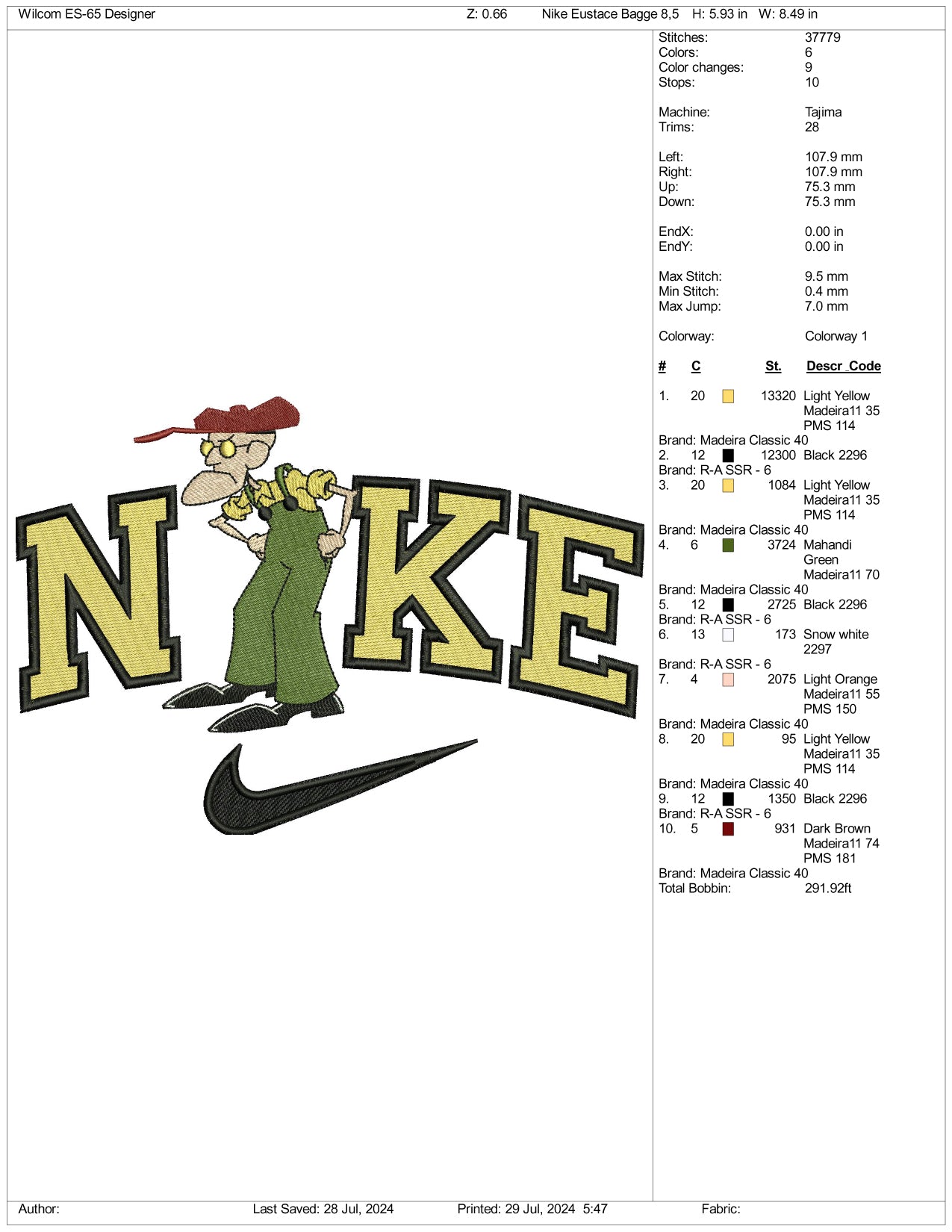 NIke Eustace Bagge Embroidery Design Files - 3 Size's