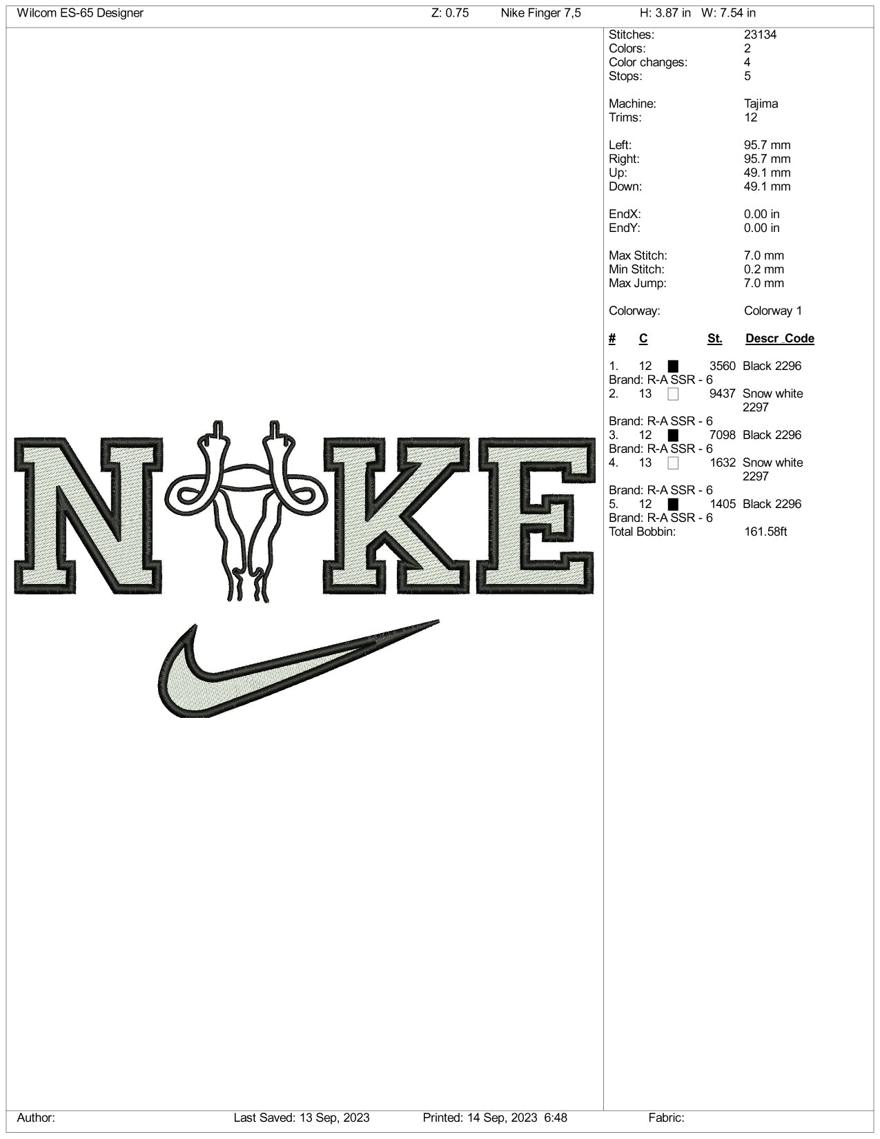 Nike Uterus Embroidery Design Files - 3 Size's