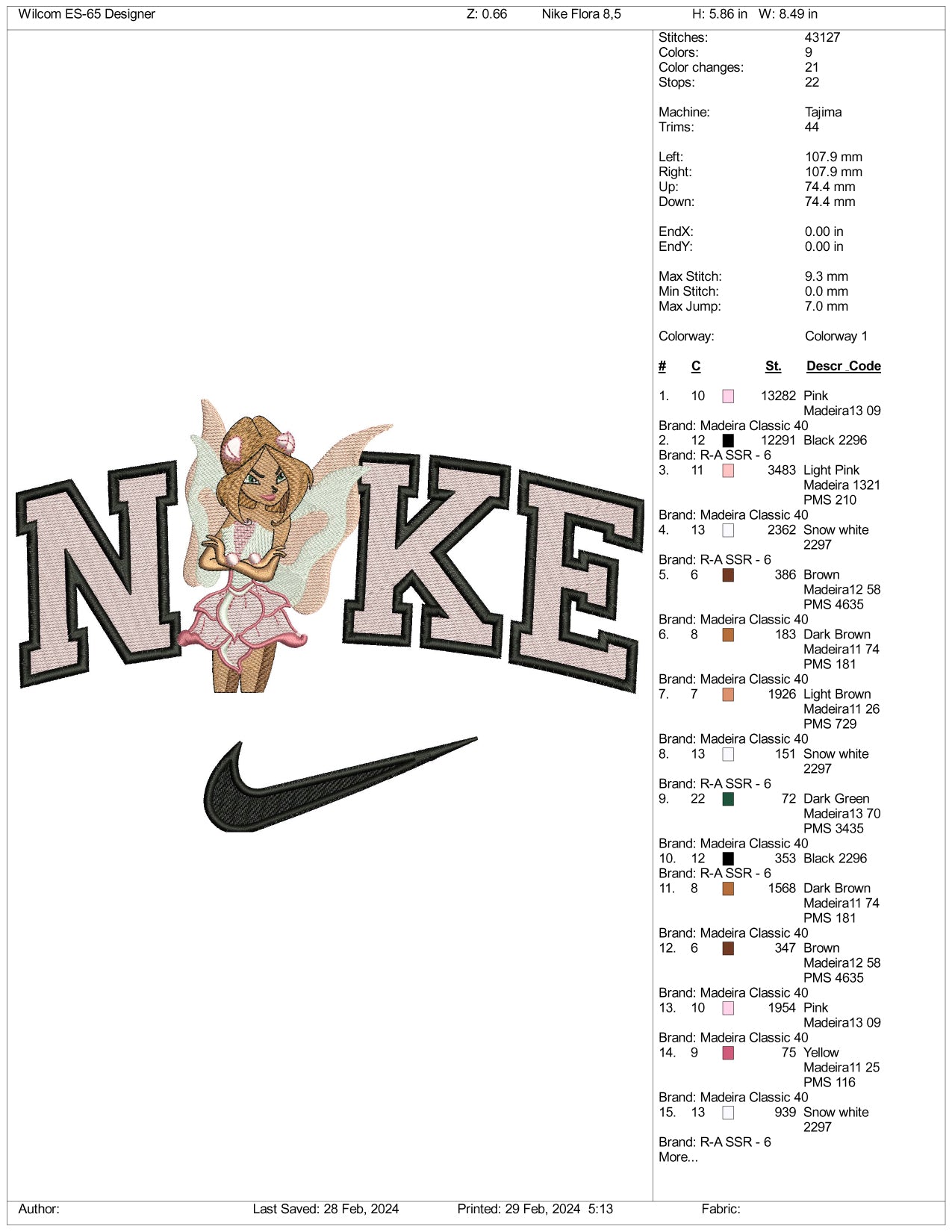 Nike Winx Flora Embroidery Design Files - 3 Size's