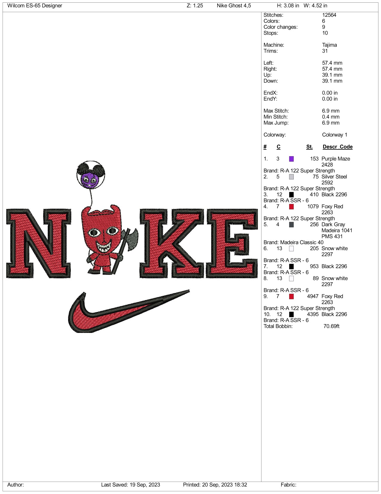 Nike Baby Evil Embroidery Design Files - 3 Size's