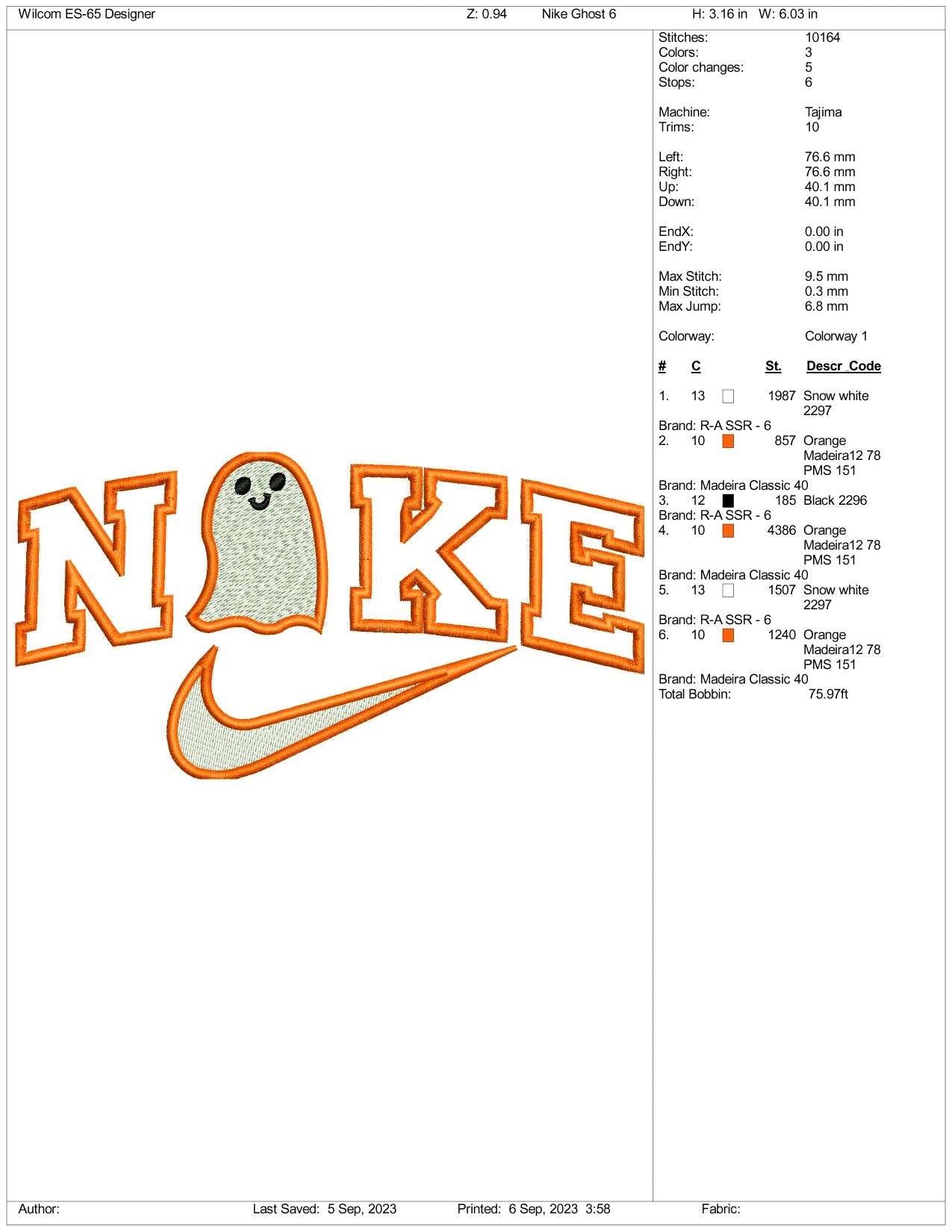 Nike Ghost Embroidery Design Files - 3 Size's