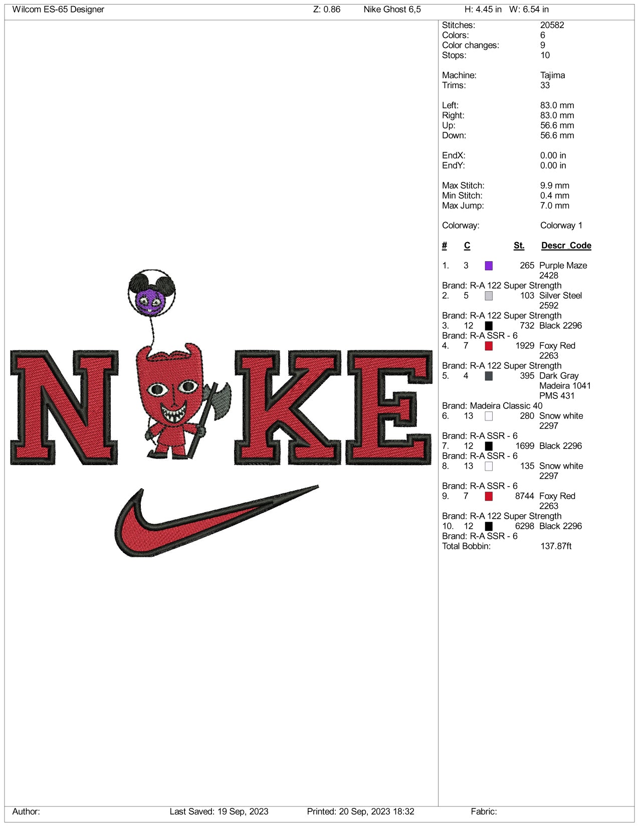 Nike Baby Evil Embroidery Design Files - 3 Size's