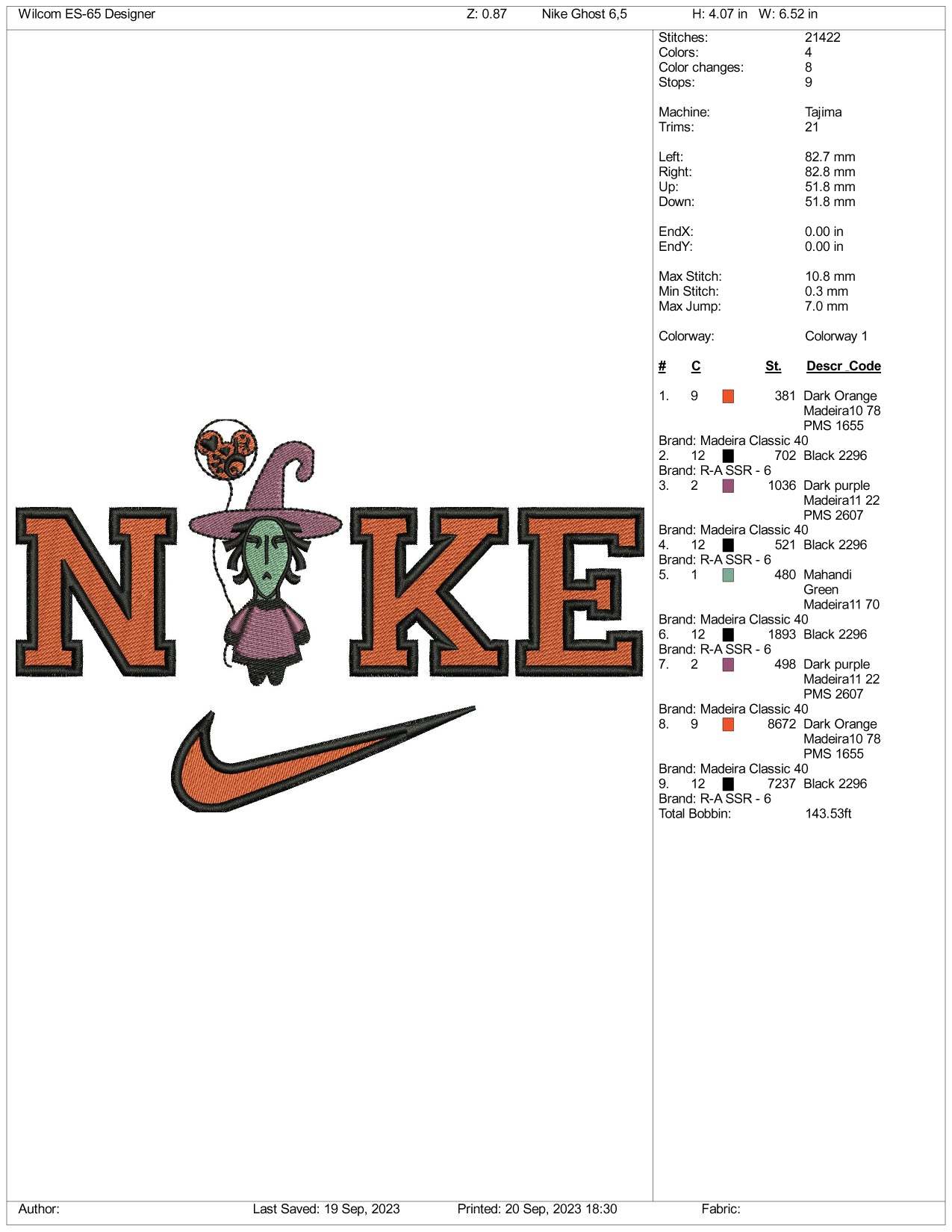 Nike Witch Embroidery Design Files - 3 Size's