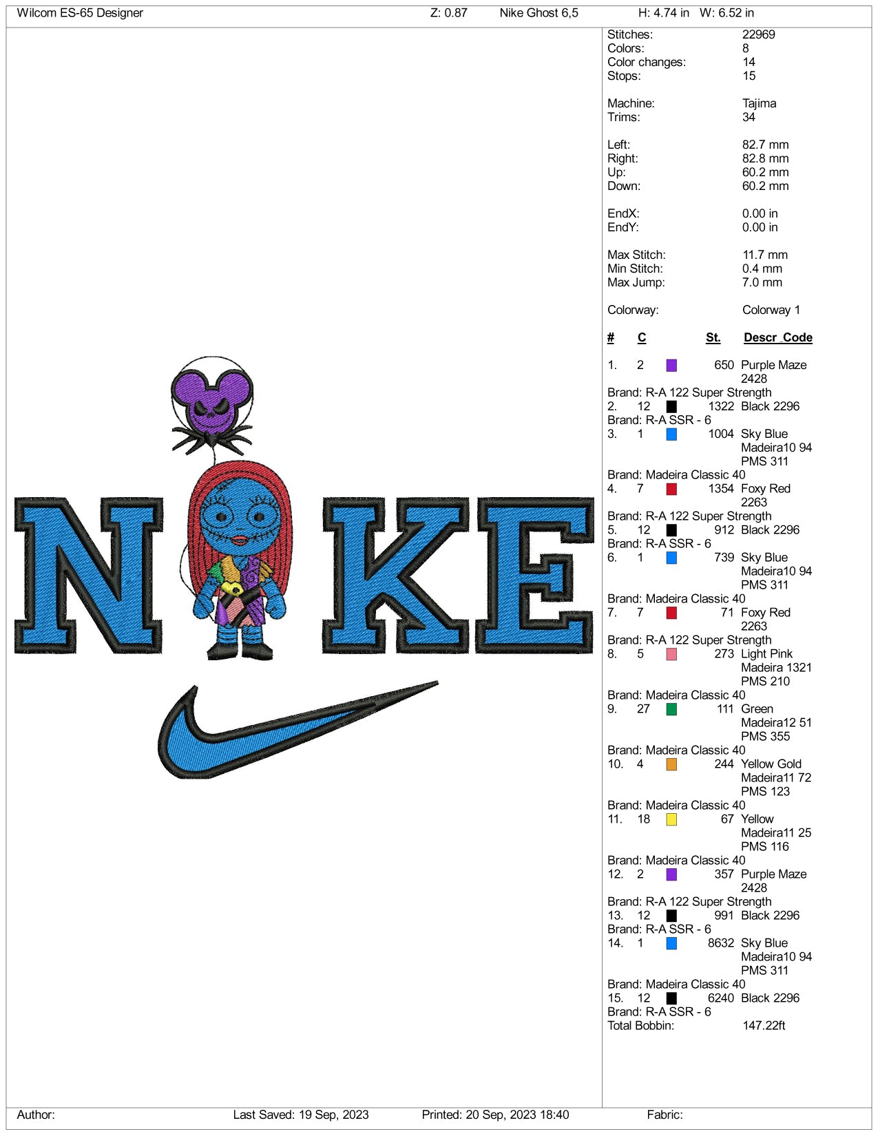 Nike Sally v3 Embroidery Design Files - 3 Size's