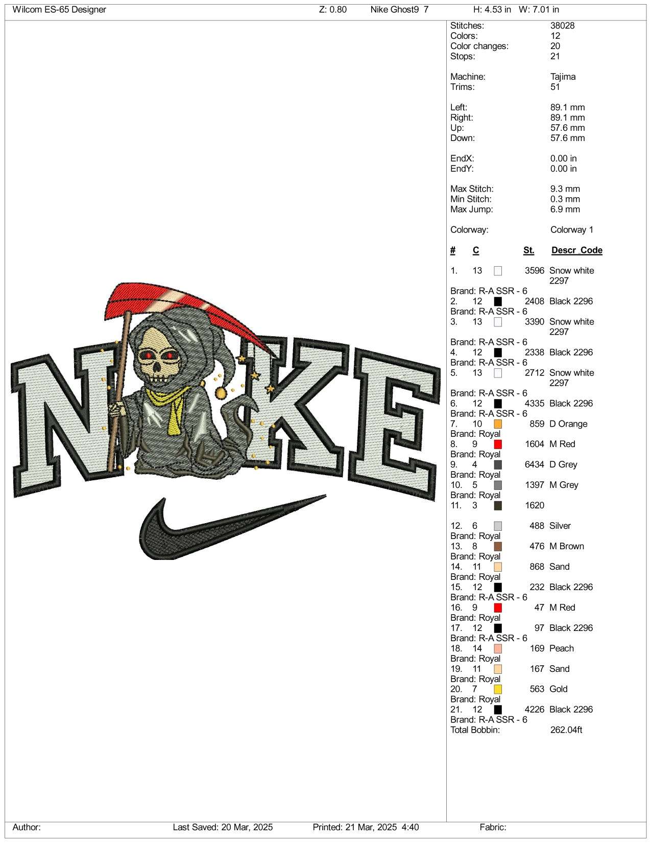 Nike Spooky Ghost Embroidery Files - 3 Size's