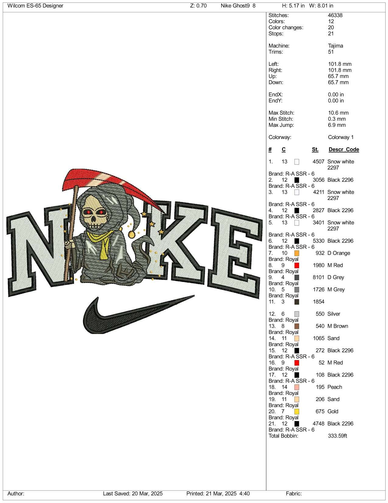 Nike Spooky Ghost Embroidery Files - 3 Size's