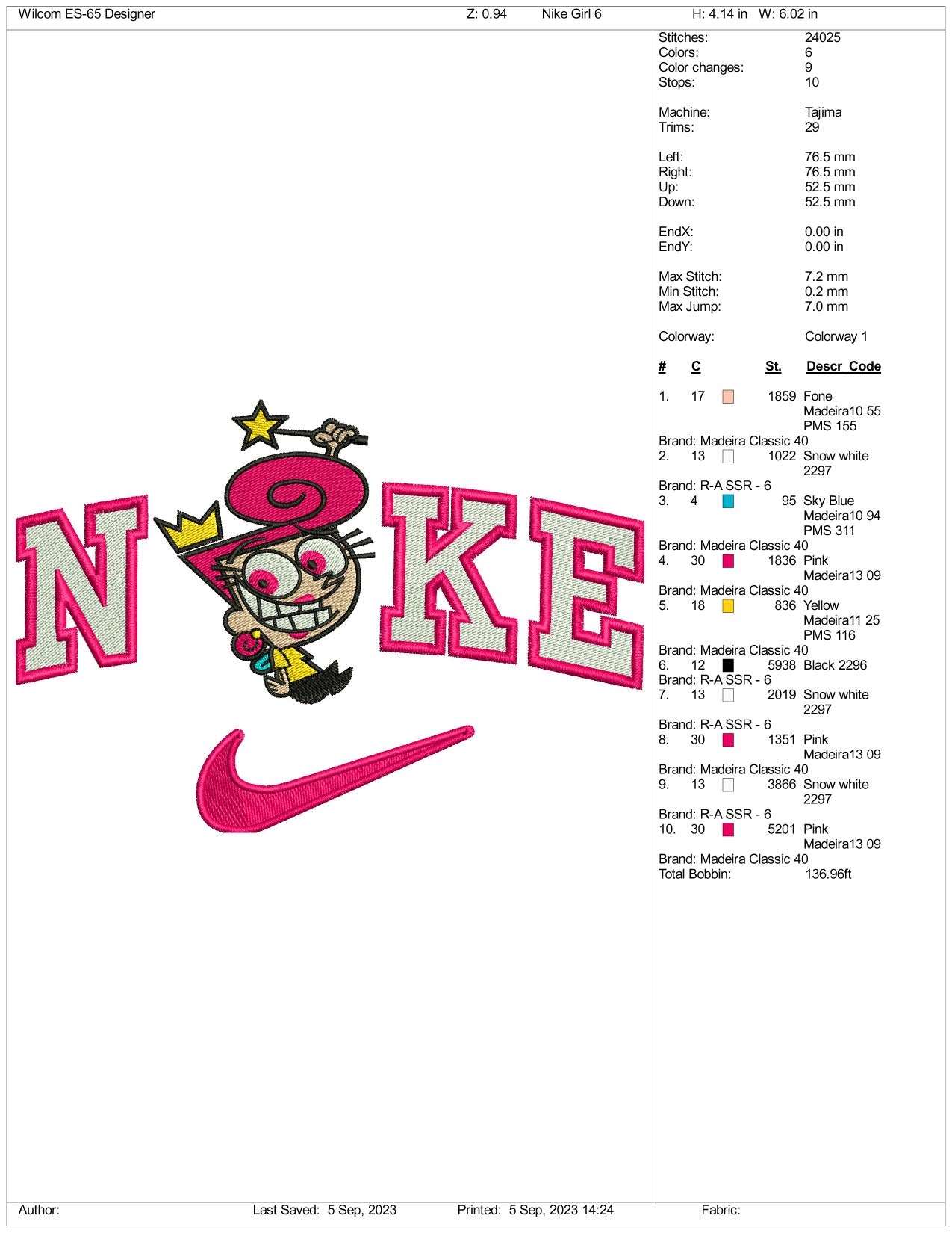 Nike Wanda Embroidery Design Files - 3 Size's