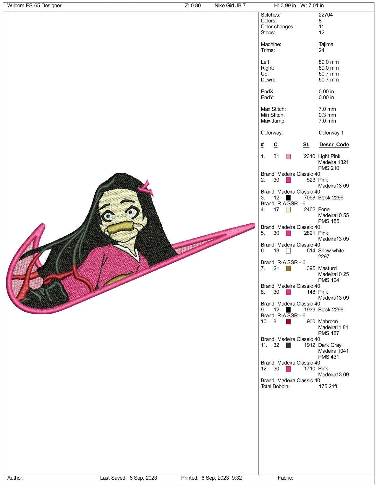 Nike Nezuko Kamado Embroidery Design Files - 3 Size's