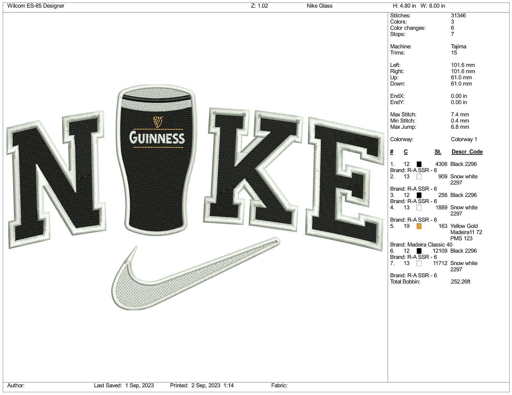 Nike Guinnes Embroidery Design Files - 3 Size's