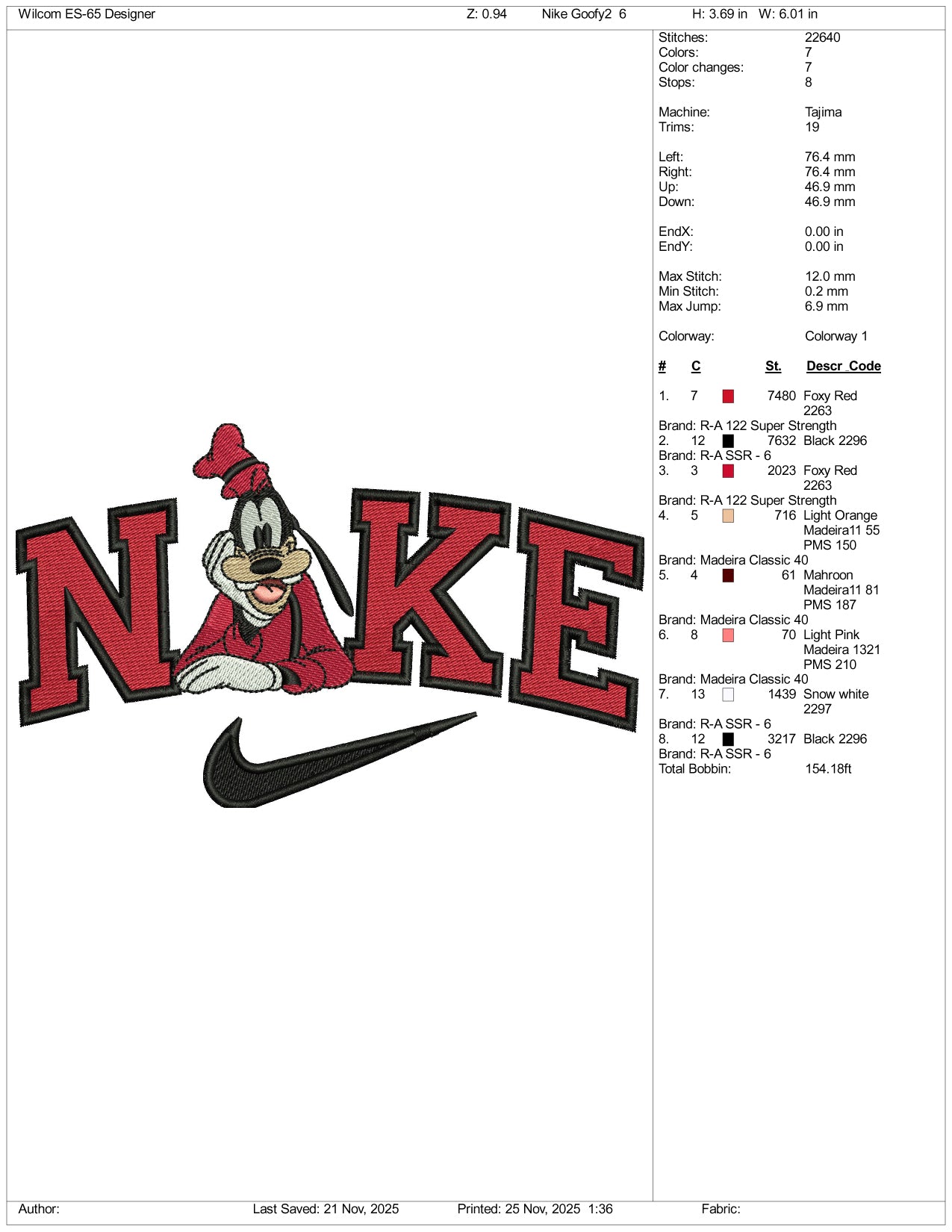 Nike Goofy v8 Embroidery Design Files - 3 Size's
