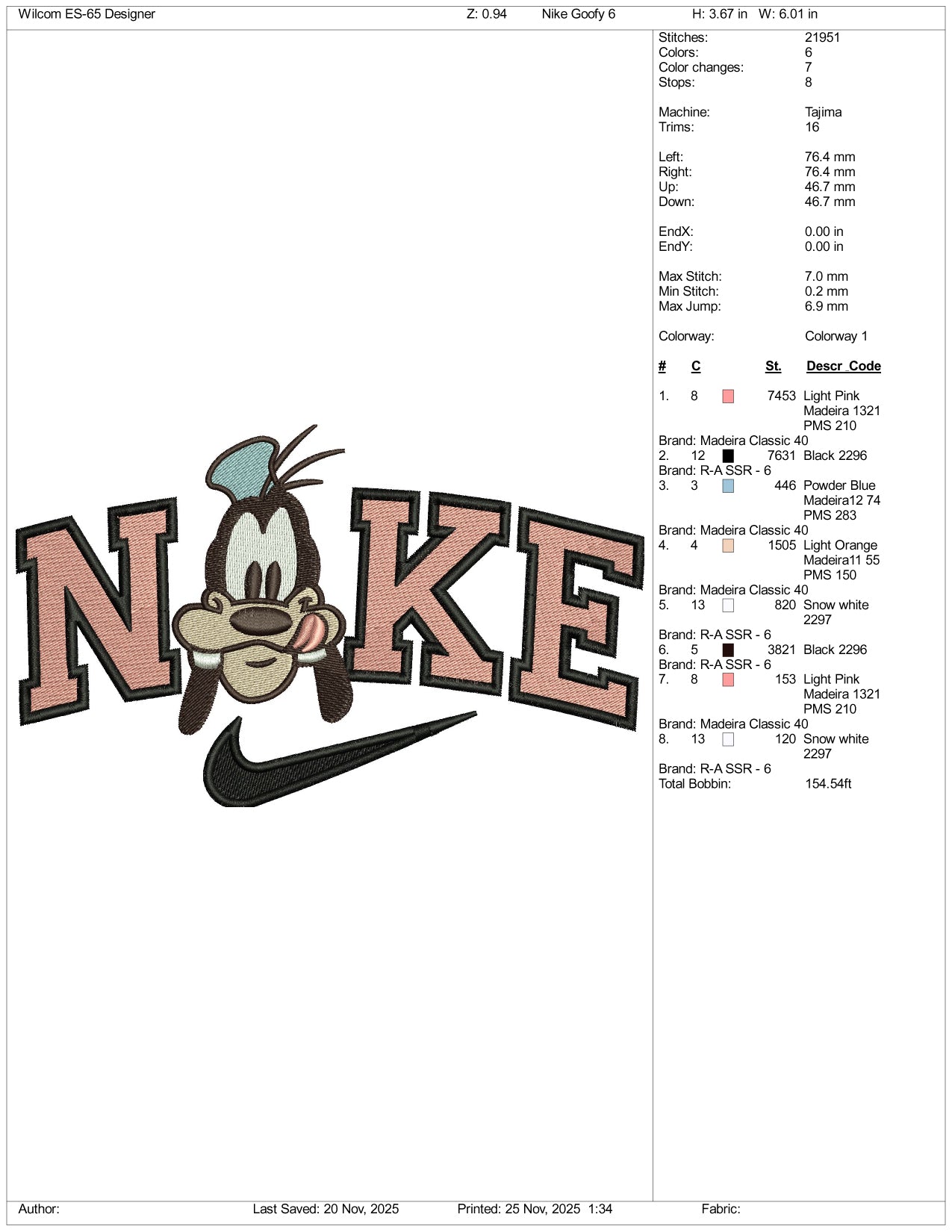 Nike Goofy v6 Embroidery Design Files - 3 Size's