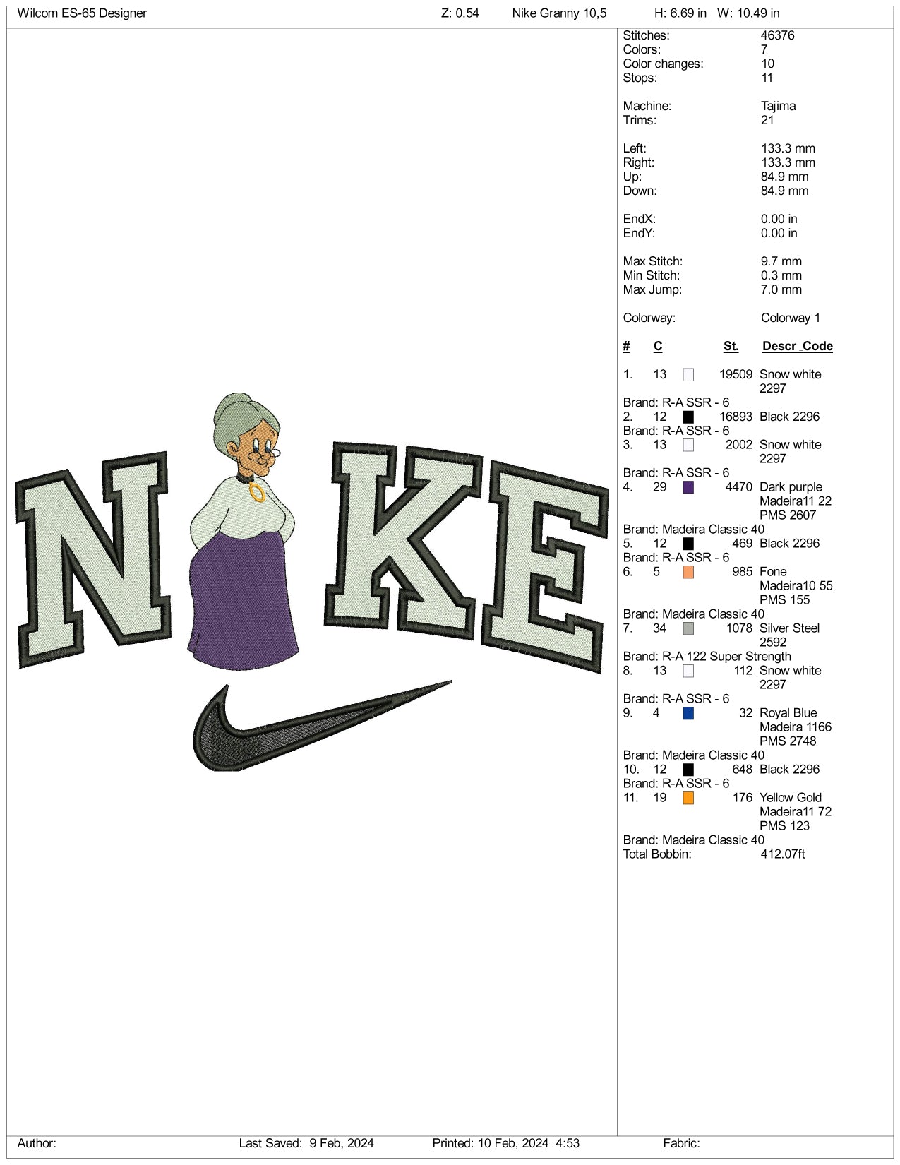 Nike Granny Embroidery Design Files - 3 Size's