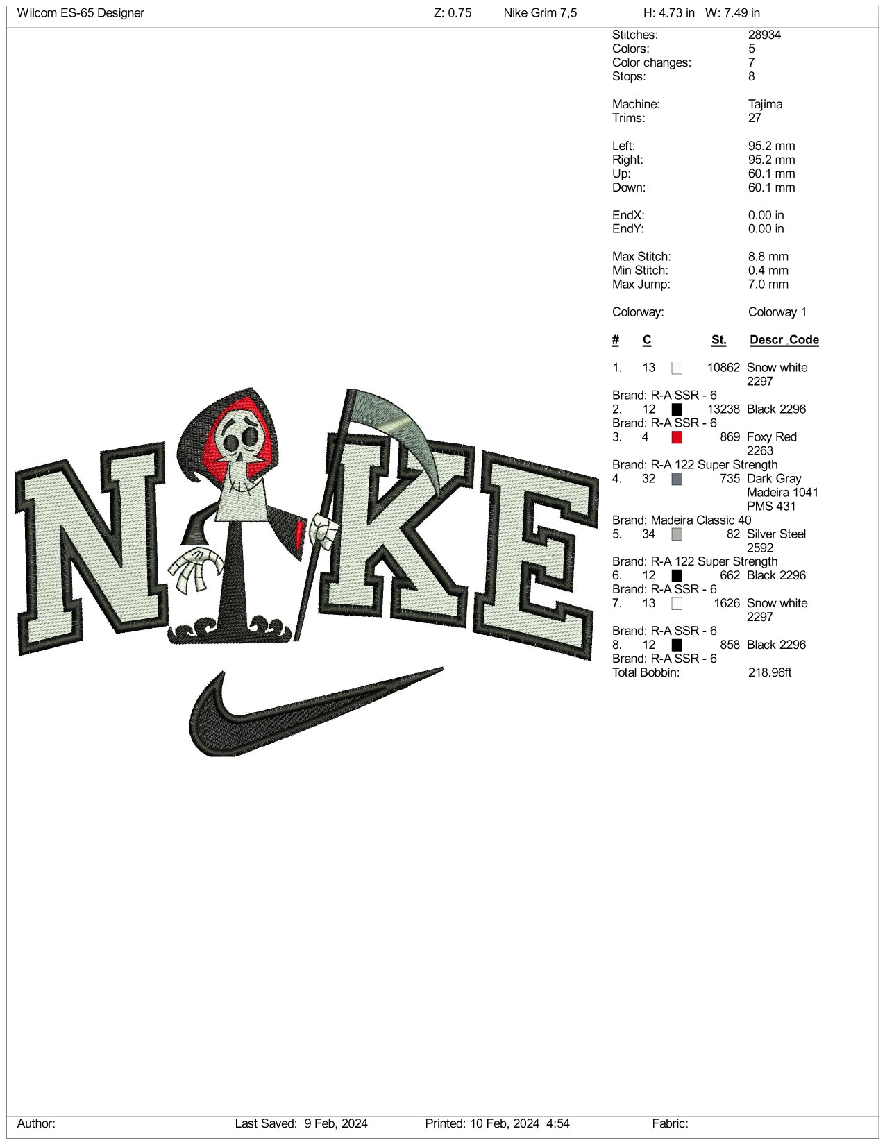 Nike Grim Reaper Embroidery Design Files - 3 Size's