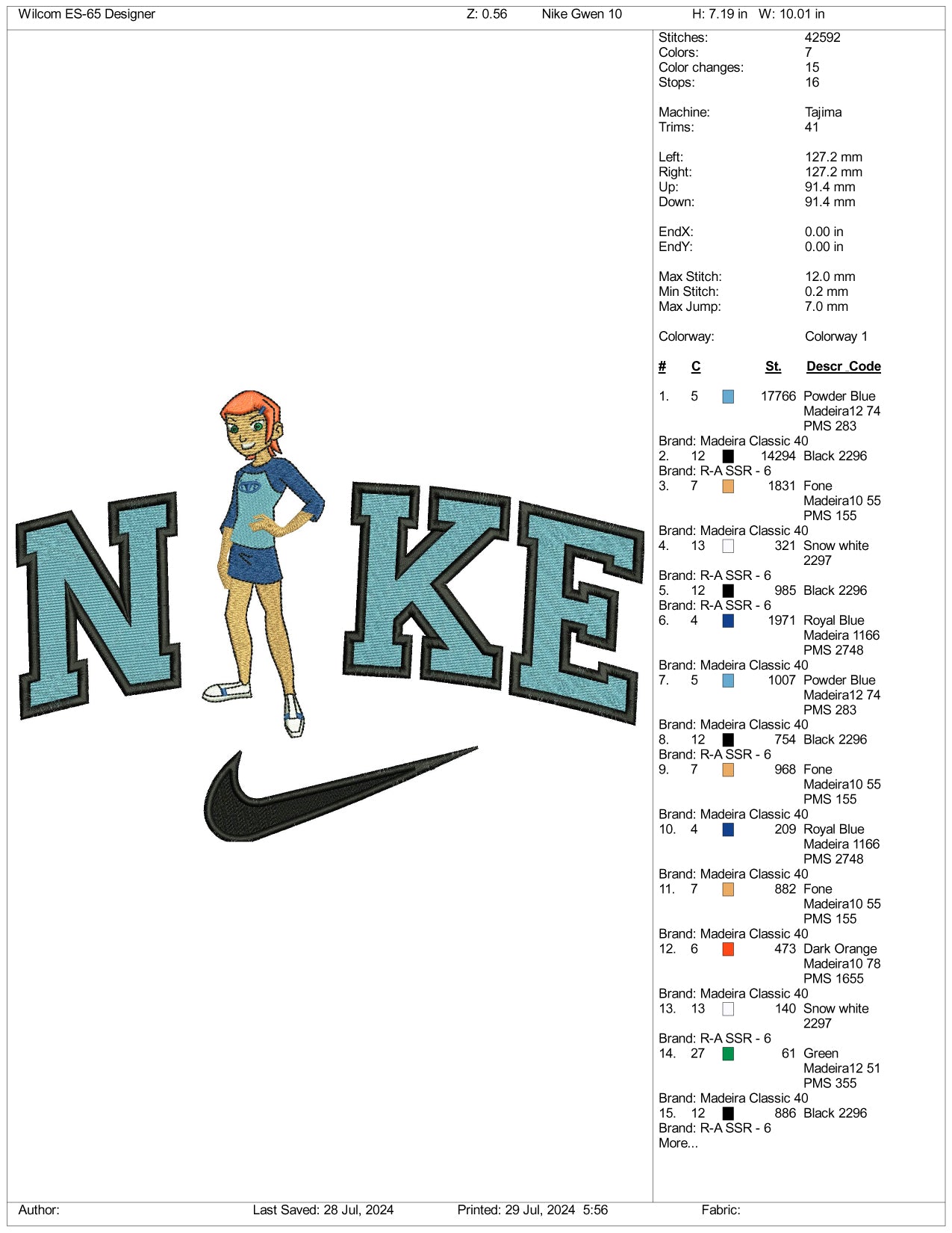 NIke Young Gwen Embroidery Design Files - 3 Size's