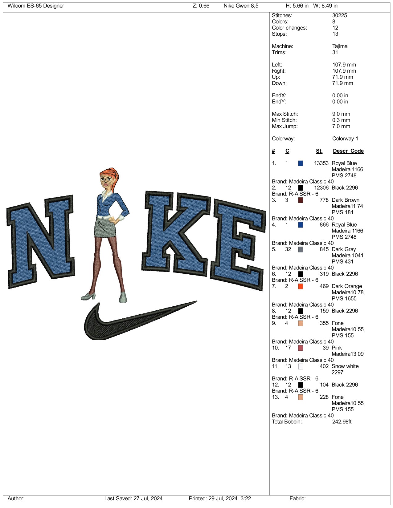 Nike Gwen Embroidery Design Files - 3 Size's