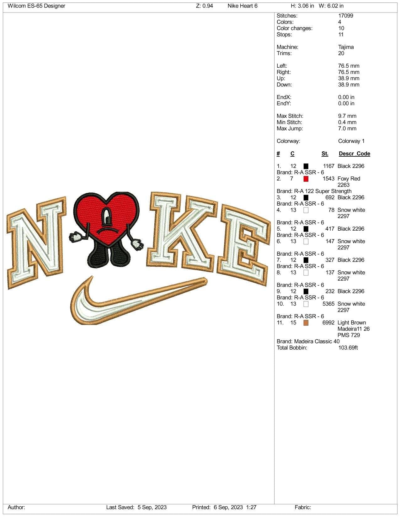 Nike Heart Embroidery Design Files - 3 Size's