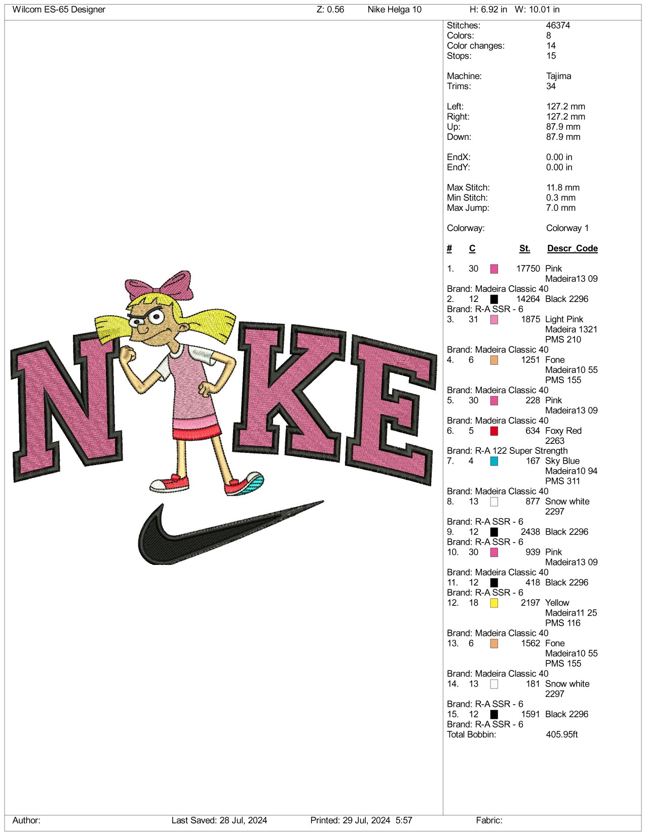 Nike Helga Pataki Embroidery Design Files - 3 Size's