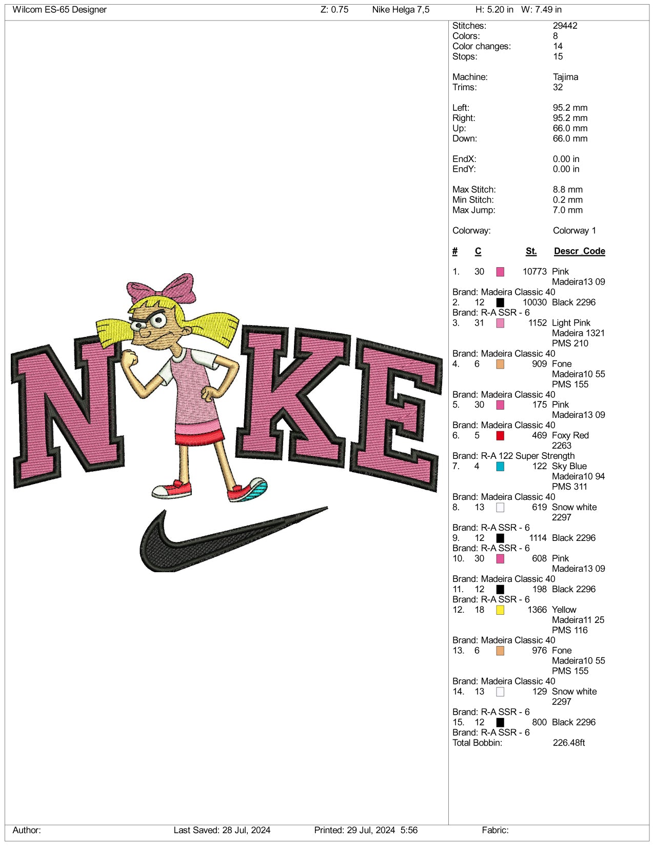 Nike Helga Pataki Embroidery Design Files - 3 Size's