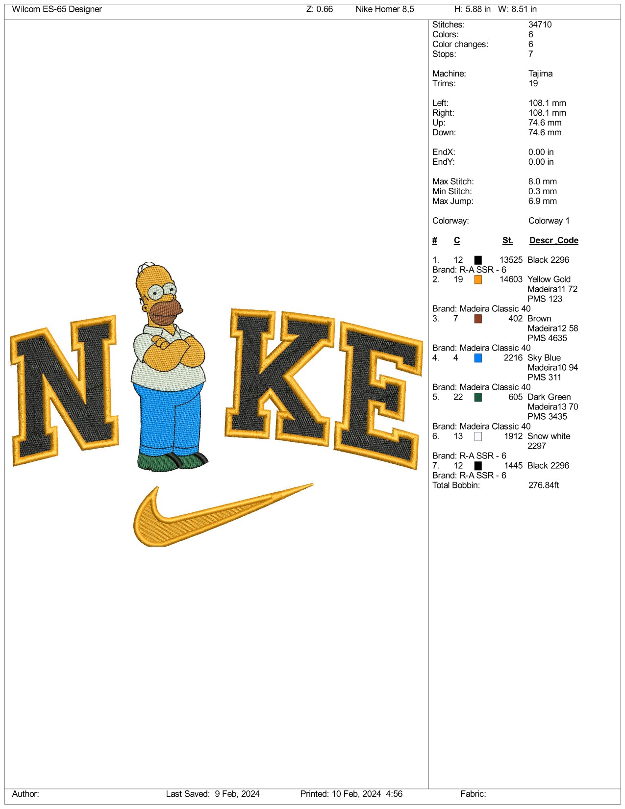 Nike Homer Simpson Embroidery Design Files - 3 Size's